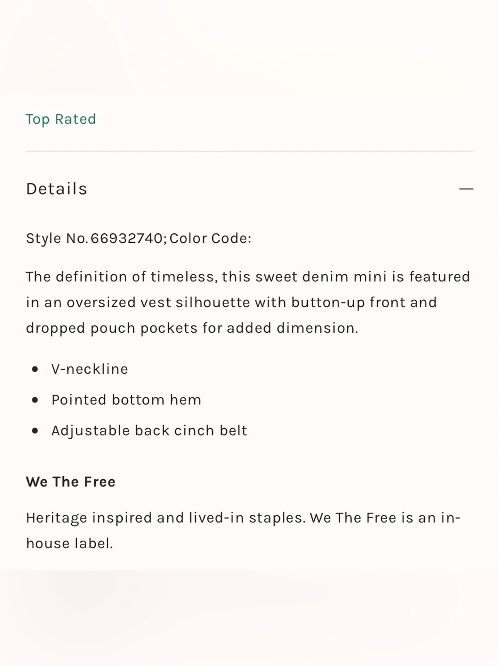 Free People We the Free Out of Office Vest Dress Denim M